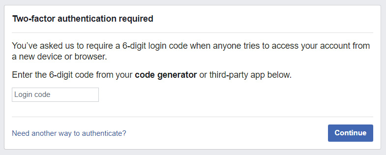 Nhập mã bảo mật có 6 số của Facebook