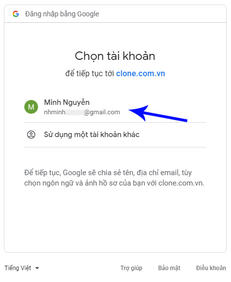 Đăng nhập thông qua google account https://clone.com.vn
